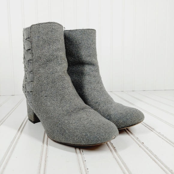 Nine West Qualner Grey Fabric Round Toe Block Heel Ankle Boots H897 - Picture 4 of 13